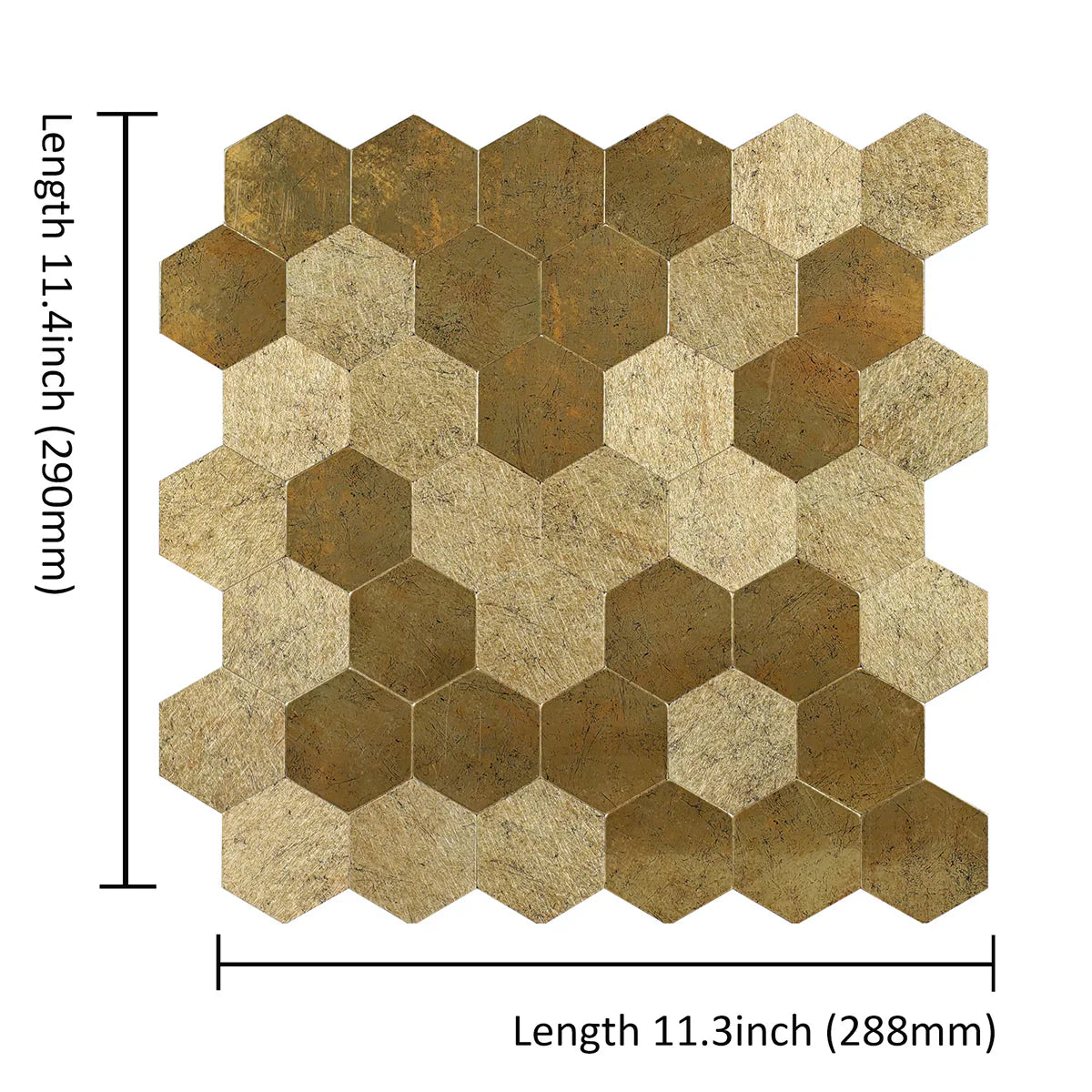 Ener-J Large Luxe Gold HexaStyle Aluminum Peel & Stick Tile, Size: 290 x 288 x 4 mm (Pack of 4)