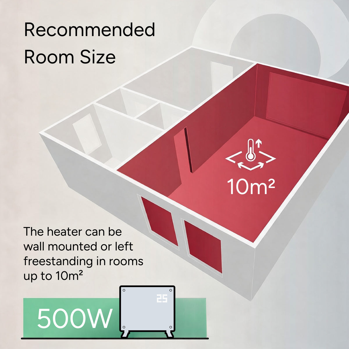 Devola DVPW500WH - recommended room size up to 10 square metres, 500W