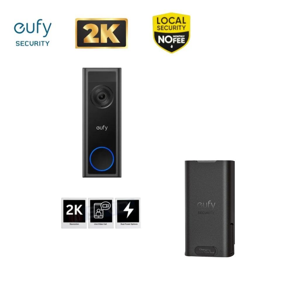 Eufy Video doorbell Black 2 - C31 with Eufy - Doorbell detachable battery Pack - Black *Bundle*