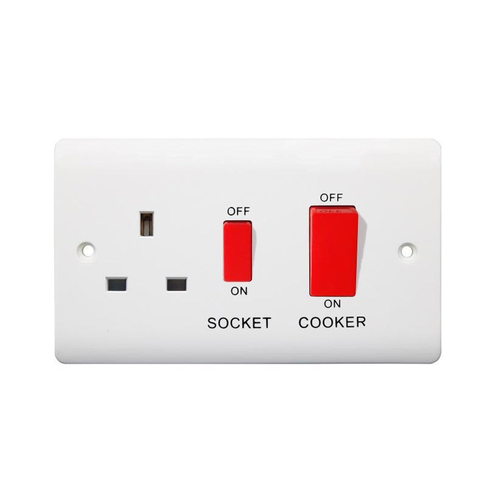 45A switch + 13A switched socket, cooker control unit, white – EXV332