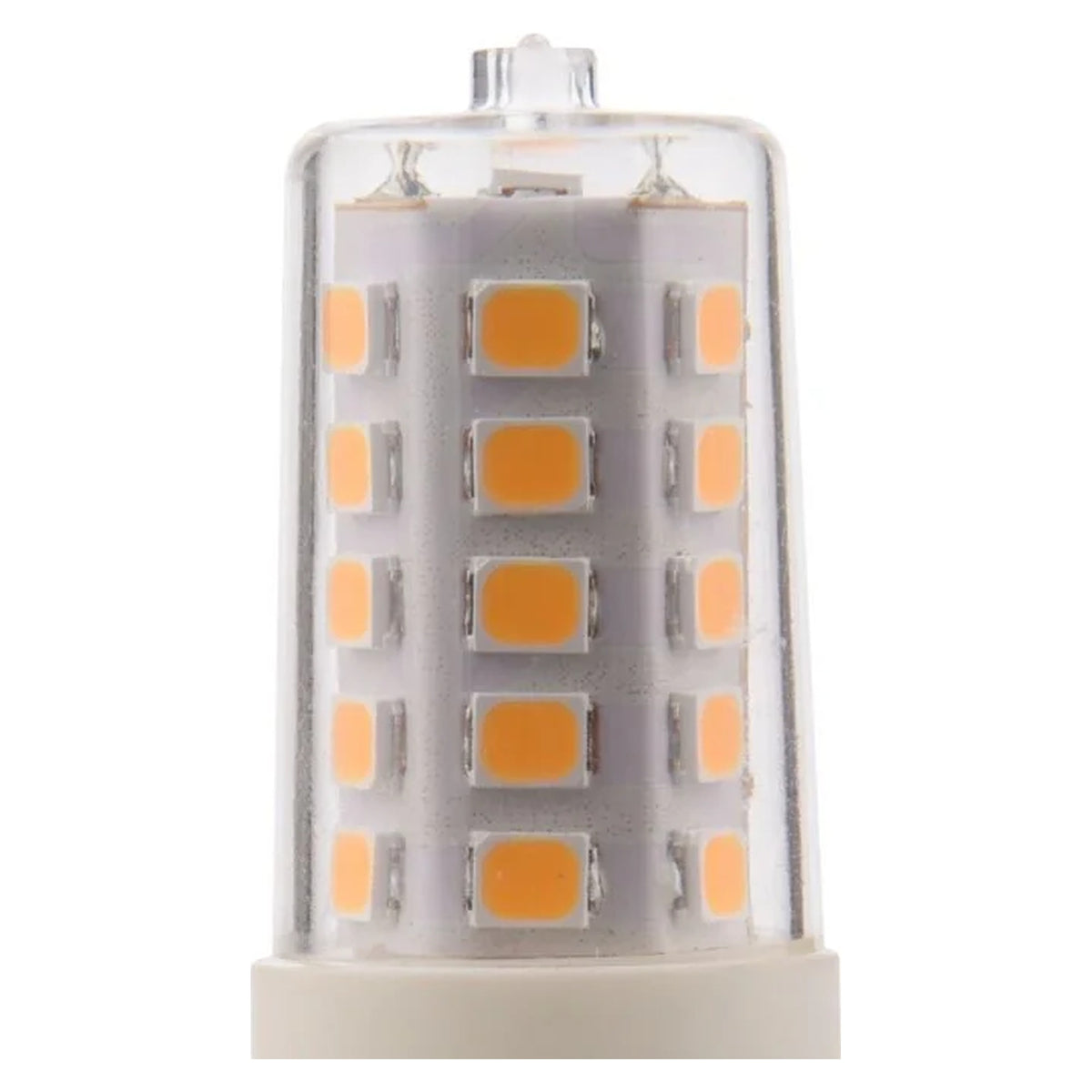 Close-up of G9 LED capsule showing SMD LEDs under clear cover