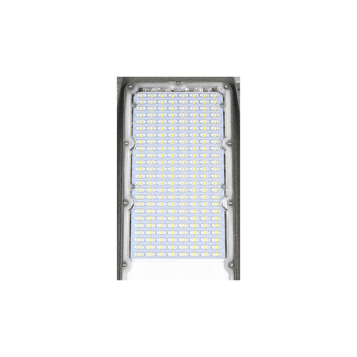 Close-up of the LED panel and polycarbonate lens of the 100W LED street light