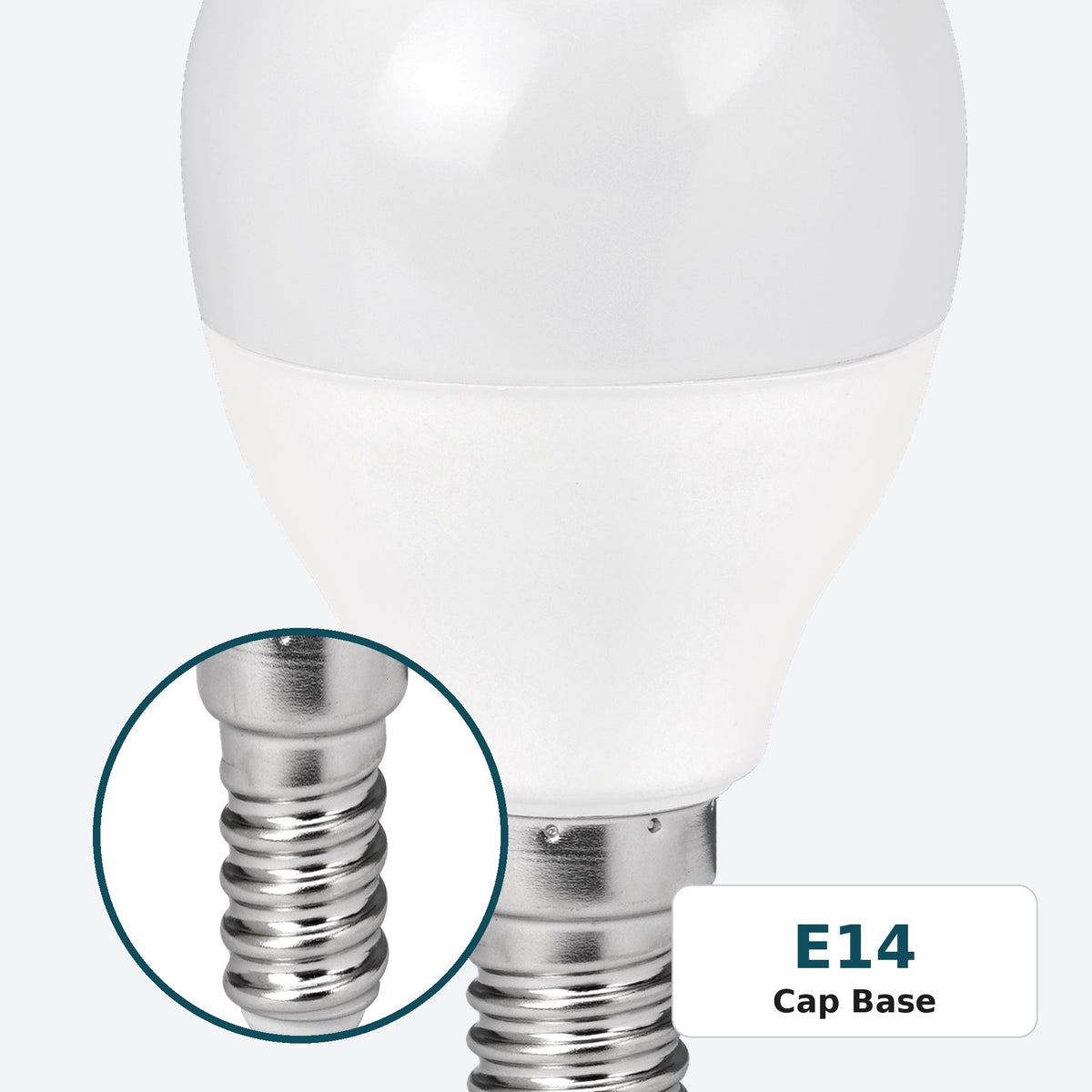 Close-up of E14 cap base with screw threads