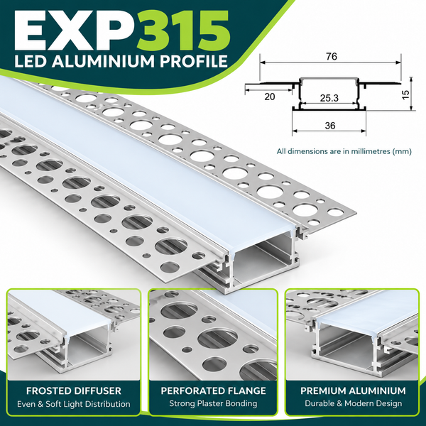 2m Extra Wide Plaster Over LED Aluminium Profile – 76×15mm, Trimless secondary image