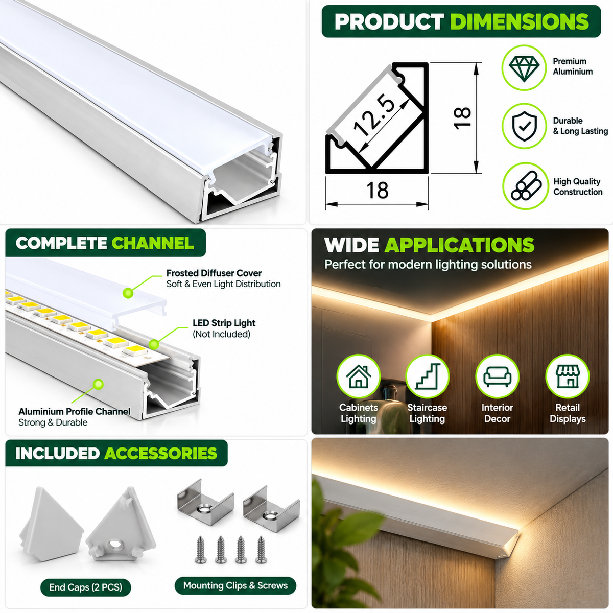 2m 45° Angled Corner LED Aluminium Profile – 18×18mm, Silver