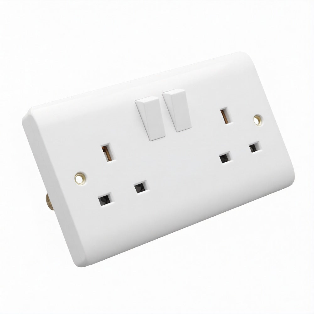 13A 2 gang double pole switched socket, angled view – EXV4040L