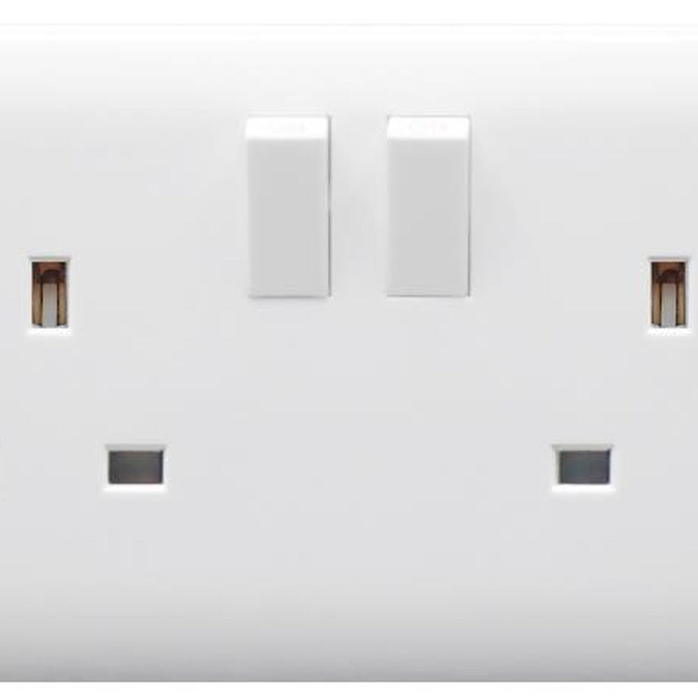 Close-up of the 13A 2 gang double pole switched socket
