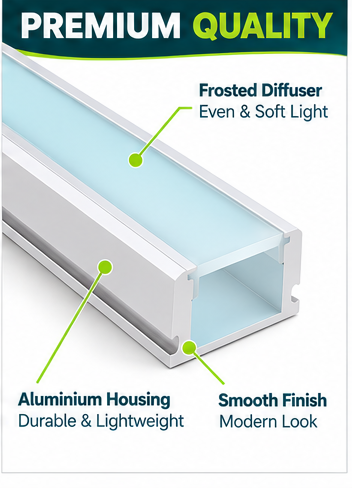 2m Standard LED Aluminium Profile – 17mm × 7mm Surface Mount Channel with Diffuser Cover