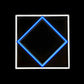 Blue Diamond Linear Frame Light lit, white outer frame with blue diamond on black background