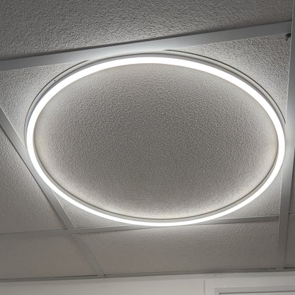 Round Halo LED Linear Frame Light LRF40-3CCT, lit halo ring in a 600 by 600 ceiling tile