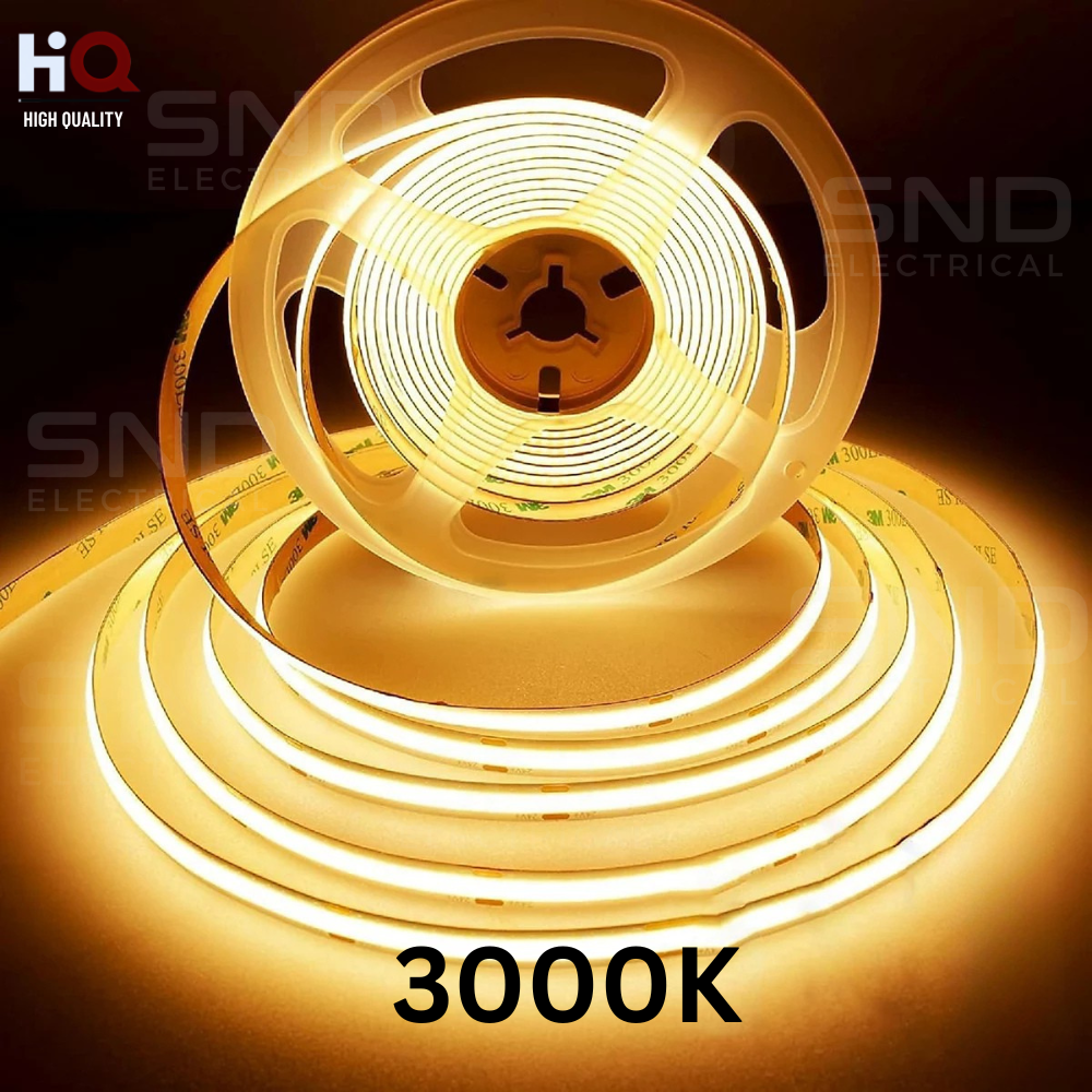 Ener-J 12V COB LED Strip Light with 300 LEDs/M. 10W/M, 1100lm/M CRI 90-92, 3000K