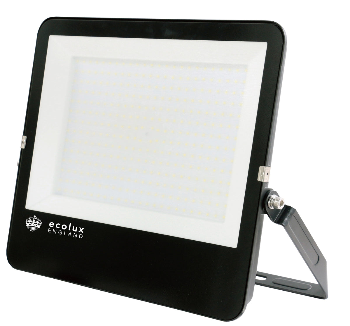 LED Dual Voltage Floodlight 300W – front view, ecolux England, black, no sensor
