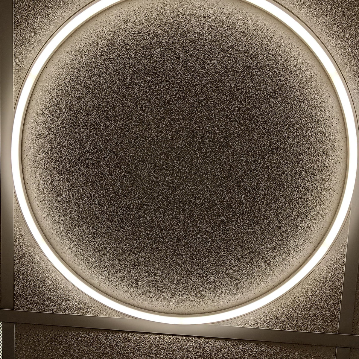 Round Halo LED Linear Frame Light installed and lit in a real suspended ceiling