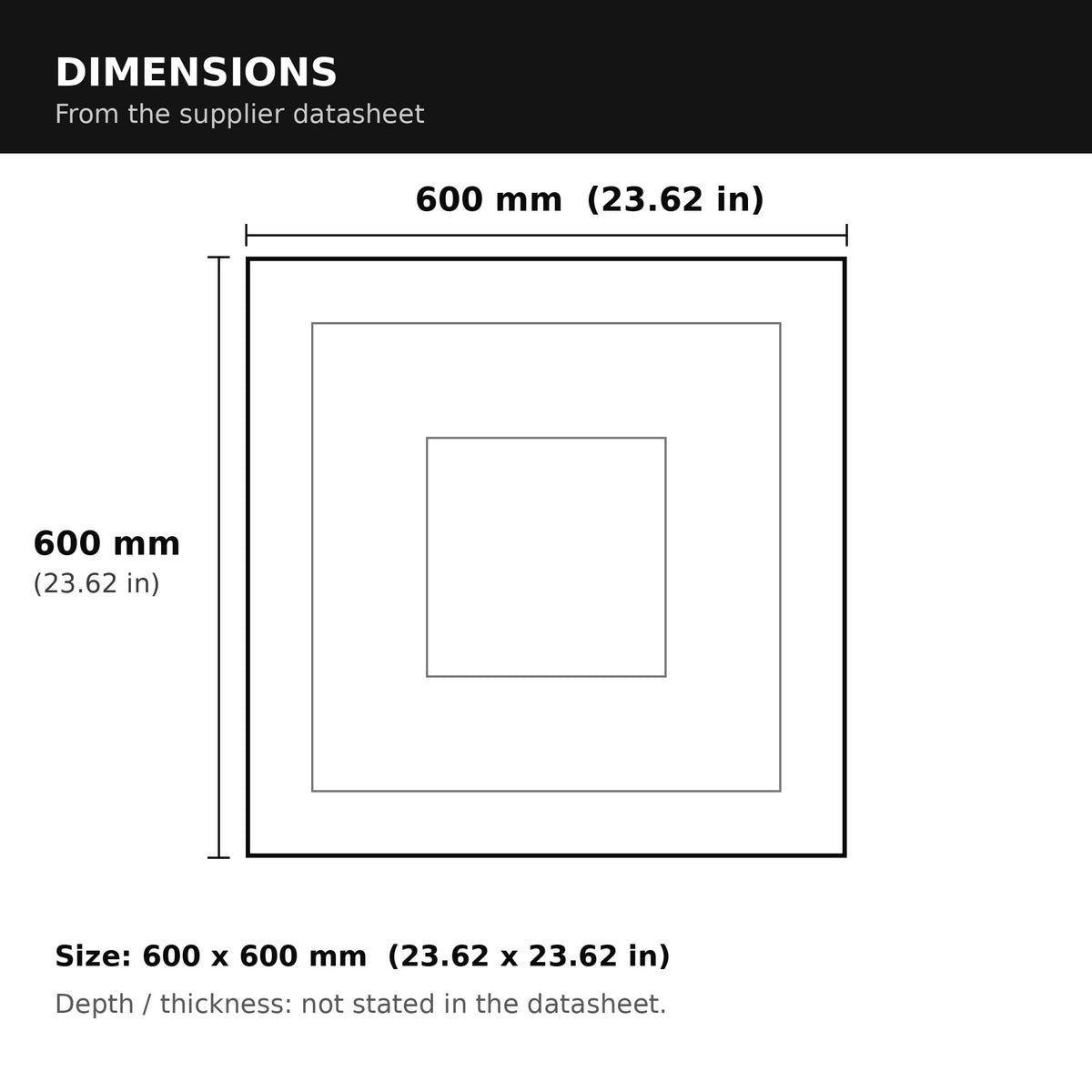 Greek Key linear frame light dimensions: 600 by 600 millimetres, 23.62 by 23.62 inches