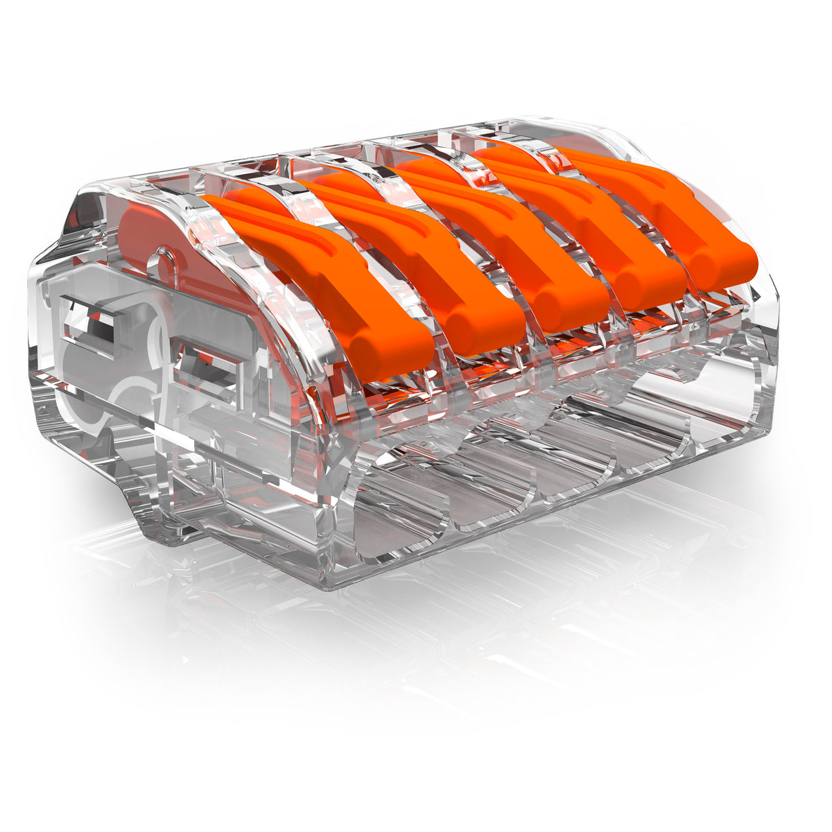 Lever Wire Connector 5way - 32A Clear + Orange