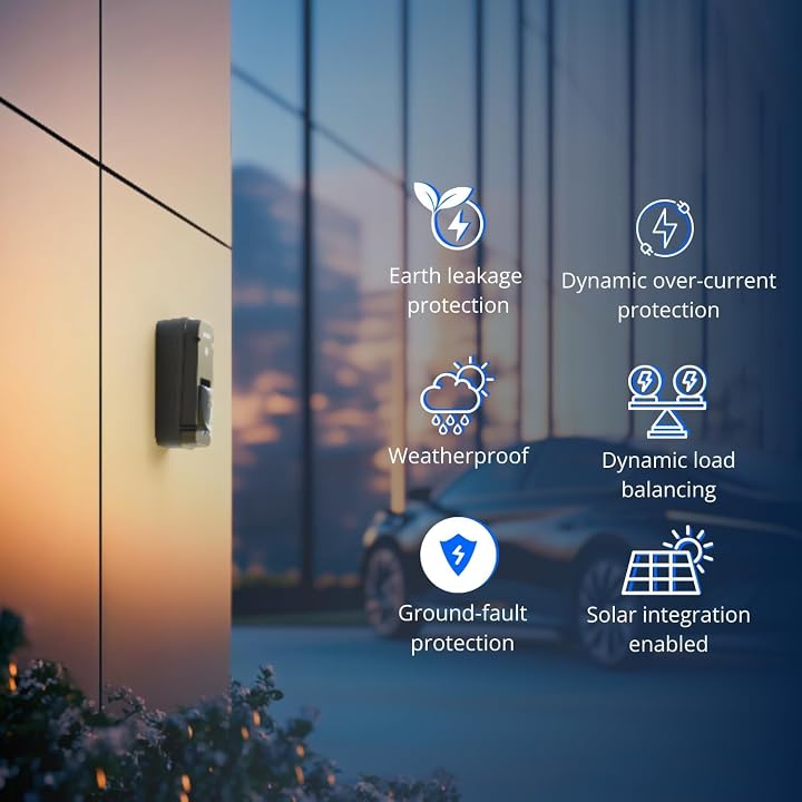 EV Charger |Untethered |Type 2 | 7.4kW | Wall Mount Outdoor Socket | Alpha7 Electric Vehicle Charger | With Mobile App & Smart Features | Solar Charging, WiFi & Bluetooth |Weatherproof | UK Made