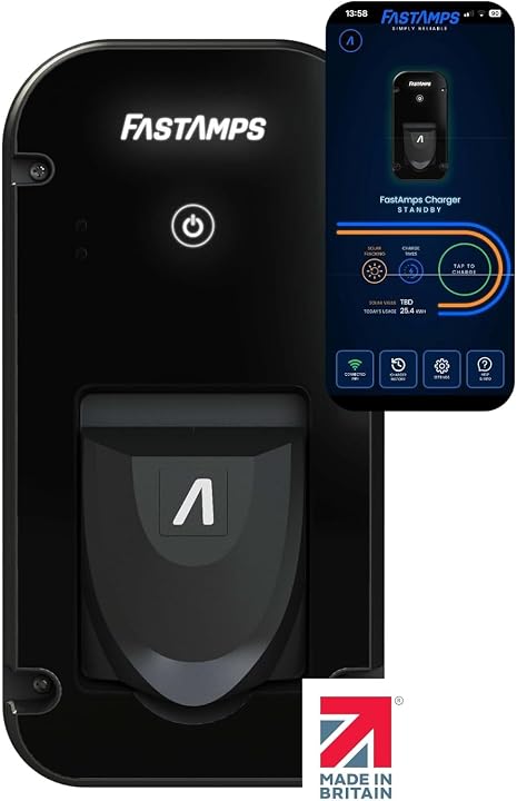 EV Charger |Untethered |Type 2 | 7.4kW | Wall Mount Outdoor Socket | Alpha7 Electric Vehicle Charger | With Mobile App & Smart Features | Solar Charging, WiFi & Bluetooth |Weatherproof | UK Made