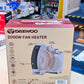 Daewoo 2000W fan heater - box back with feature callouts and barcode