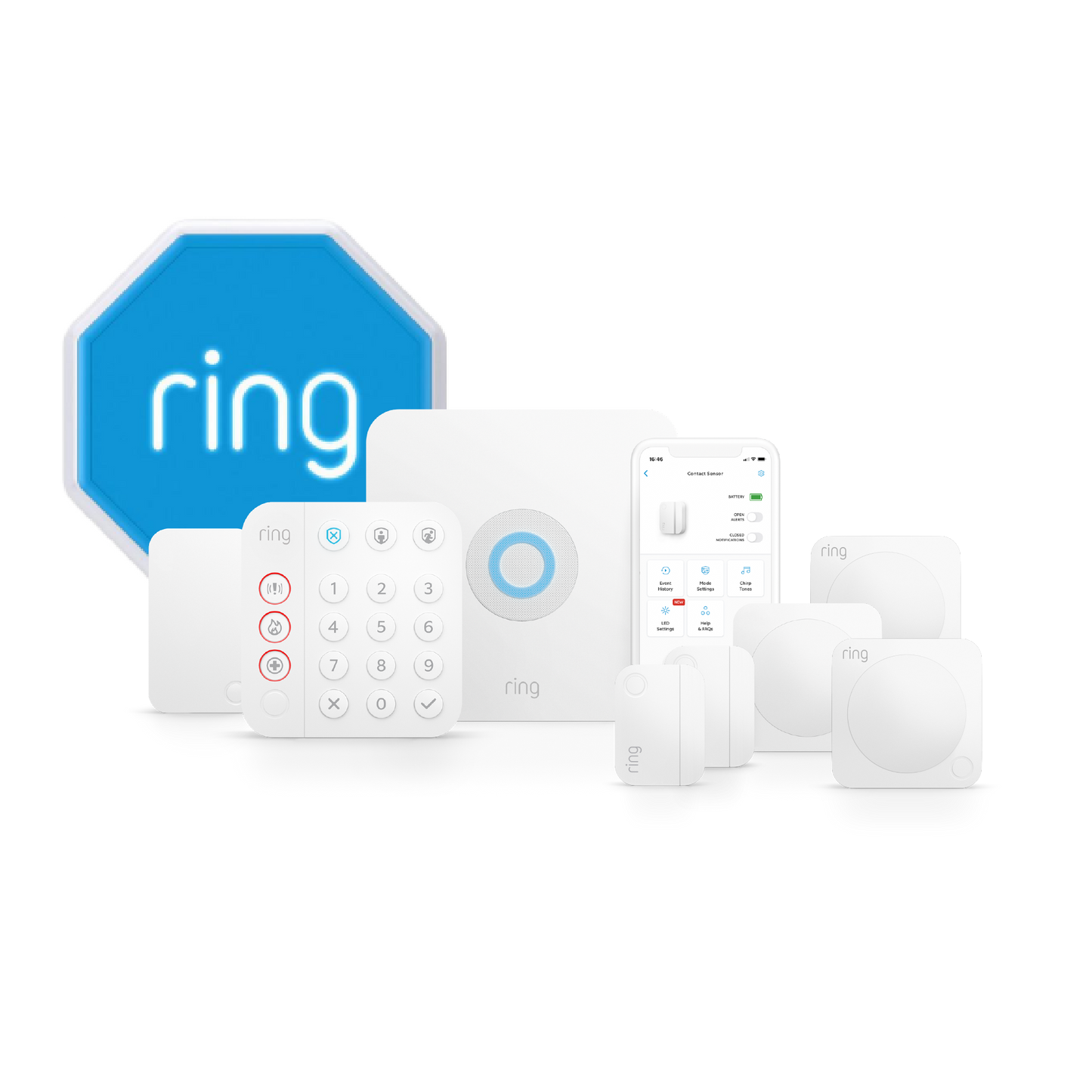 Ring 9 Piece Alarm Security Kit (1x 5 Piece Kit + 1x Outdoor Siren + 1x Contact + 2x Motion )