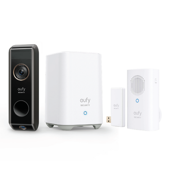 Eufy 2K Dual Cam Video Doorbell S330 (Battery-Powered) with Homebase 2 & Add on Doorbell Chime *Bundle*