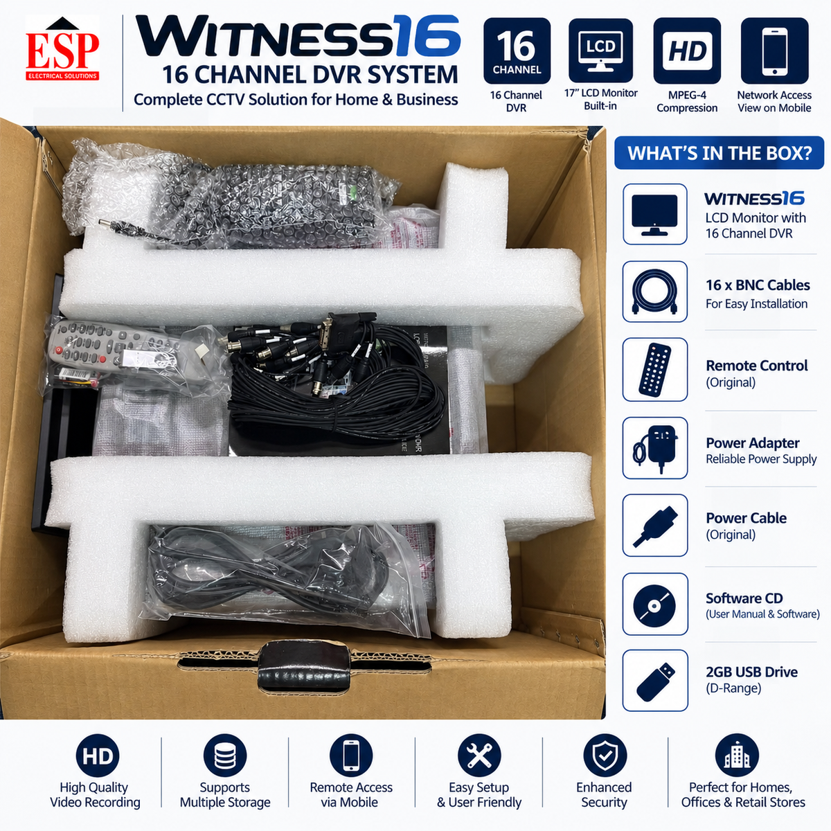 ESP WITNESS 16 TS WIT16 17 TFT Monitor & 16 Channel | CCTV DVR Recorder