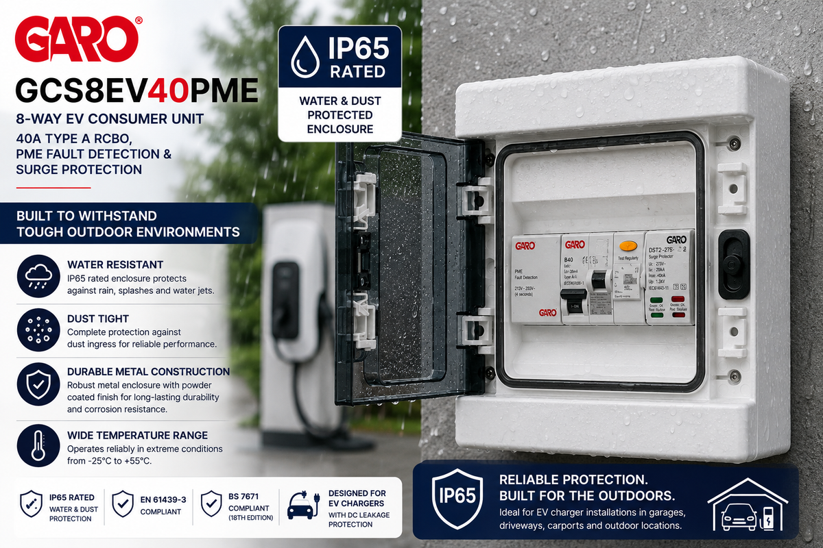 GARO GCS8EV40PME 8-Way EV Consumer Unit | 40A RCBO & PME