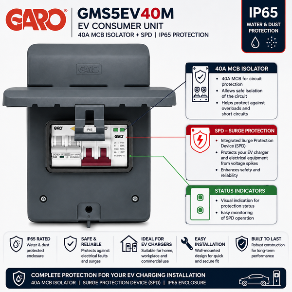 GARO GMS5EV40M EV Consumer Unit - 40A MCB Isolator & SPD IP65 secondary image