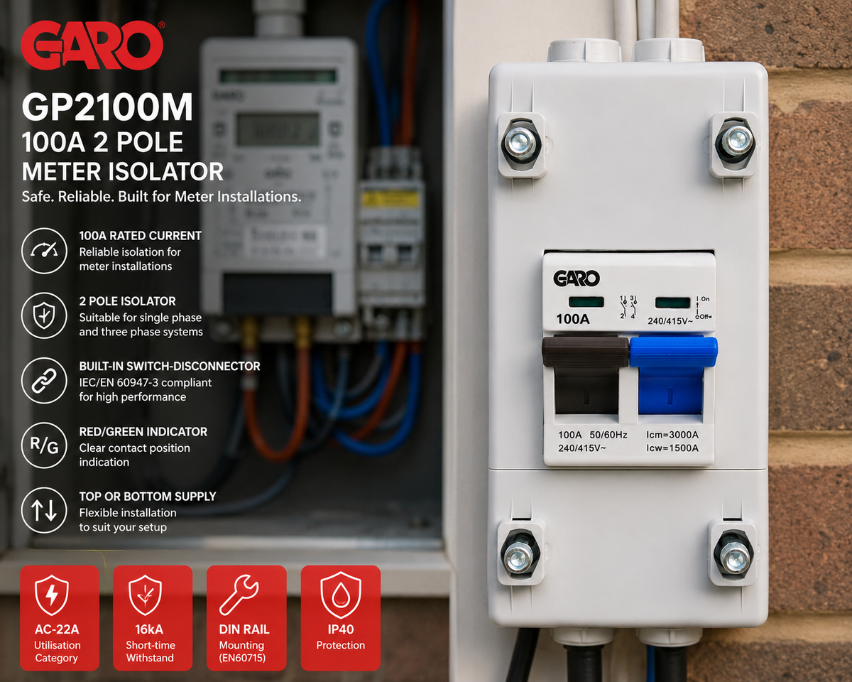 GARO GP2100M 100A 2 Pole Meter Isolator Switch | DNO Meter Disconnect