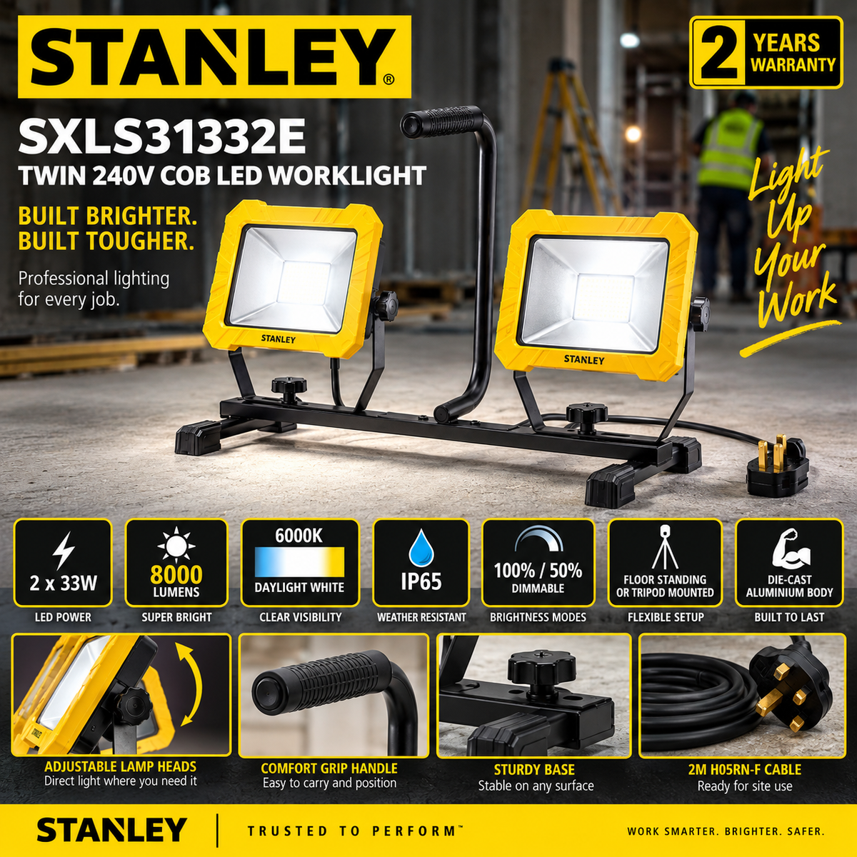 STANLEY SXLS31332E 8000 lumen twin LED worklight