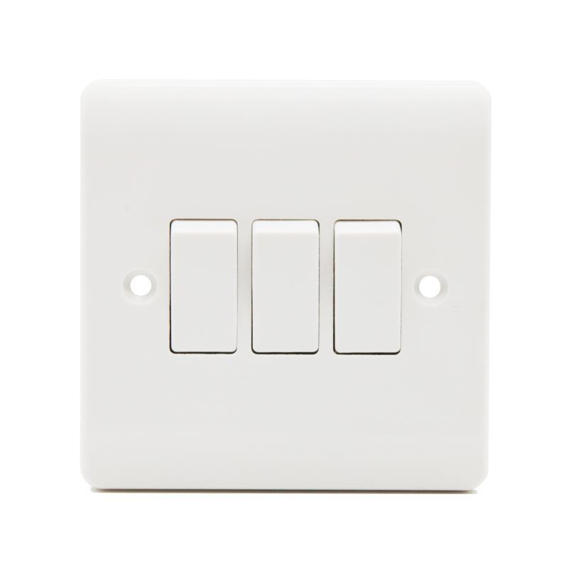 ecolux EXV306 white 3 gang 2 way plate switch