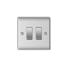 Brushed steel 2 gang 2 way plate switch, 10AX, stainless steel finish