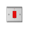 Brushed steel 45A switch with neon, single plate, red rocker
