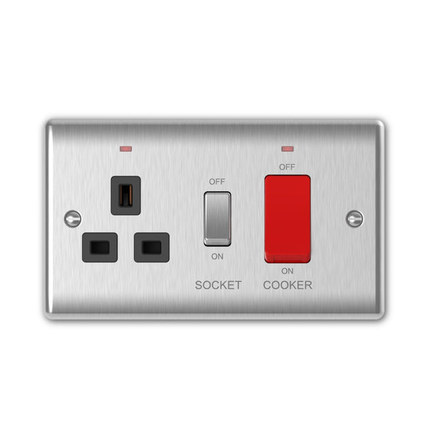 Brushed Steel 45A Switch + 13A Switched Socket – Cooker Control Unit