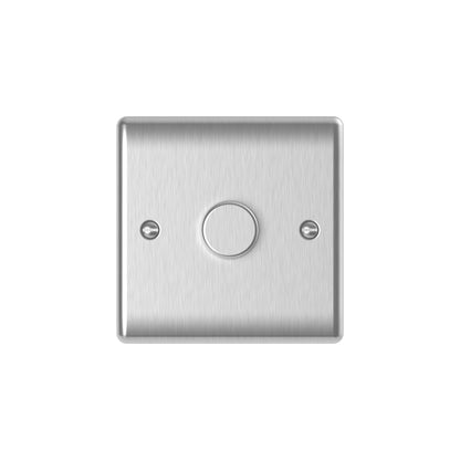 Brushed steel 1 gang 2 way rotary dimmer switch