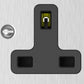 Close-up of brushed steel 1 gang socket outlet and switch