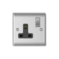 Brushed steel 13A 1 gang double pole switched socket