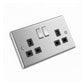 Brushed steel 13A 2 gang switched socket, angled view