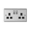 Brushed steel 13A 2 gang double pole switched socket