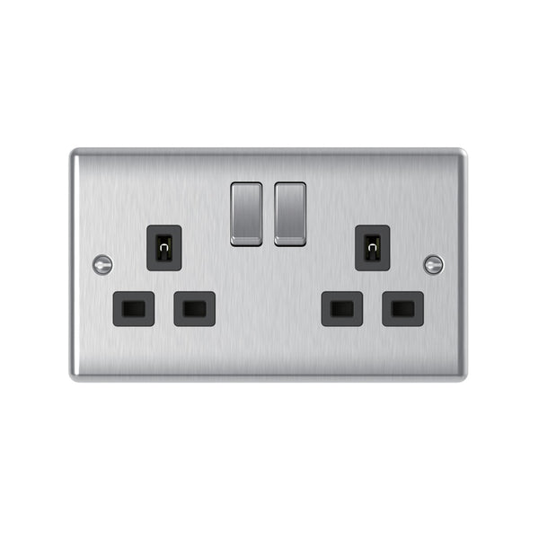 Brushed Steel 13A Switched Sockets – 1 Gang / 2 Gang Double Pole + USB-A & USB-C secondary image
