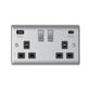 Brushed steel 13A 2 gang switched socket with USB-A and USB-C ports