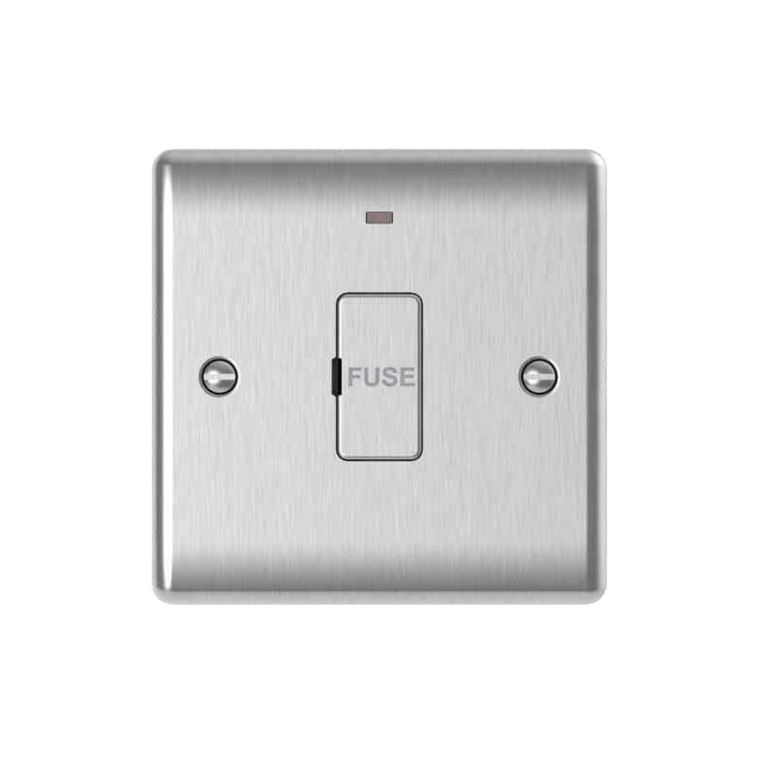 Brushed steel 13A unswitched fused connection unit with fuse holder
