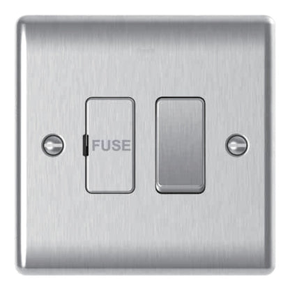 Brushed steel 13A switched fused connection unit with fuse holder and rocker