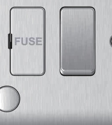 Close-up of brushed steel switched FCU with flex outlet