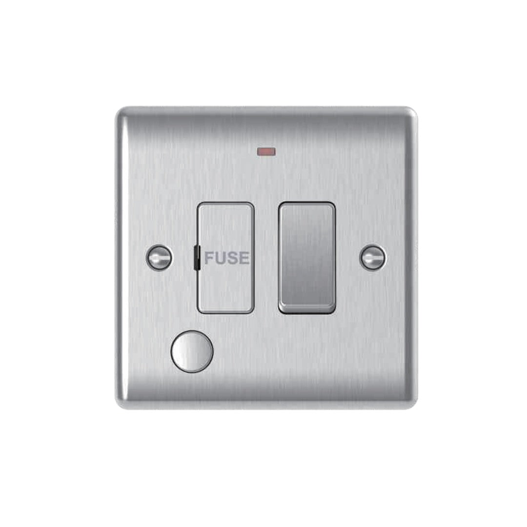 Brushed steel 13A switched fused connection unit with flex outlet