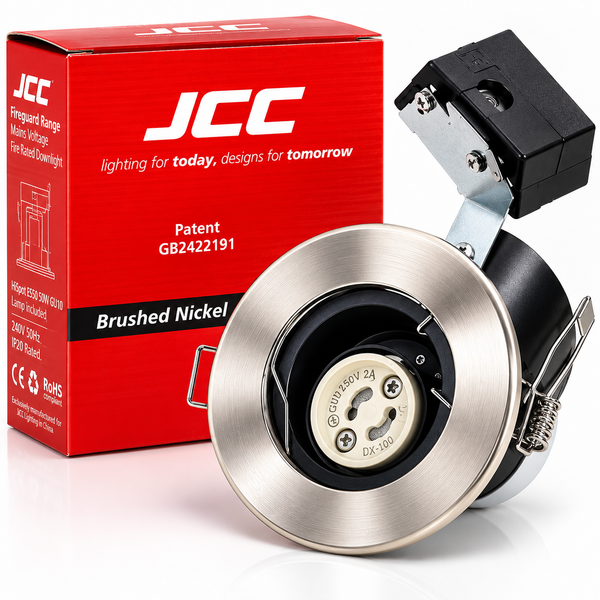 JCC Fireguard JC94002 Fire Rated Downlight – GU10, Brushed Nickel, 30/60/90 Min Fire Rated, Lamp Included