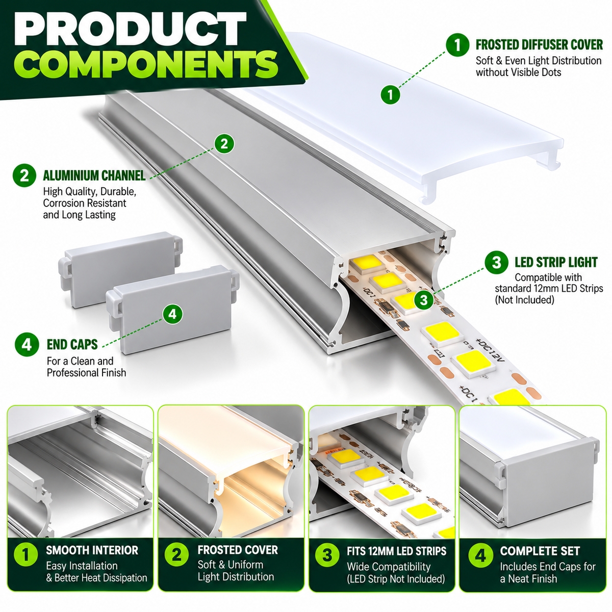 2m Deep LED Aluminium Profile – 16.8×14.3mm, Silver