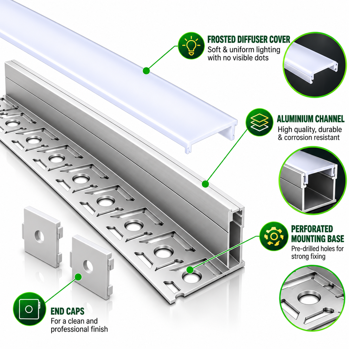 2m Tile In LED Aluminium Profile – 31.2x13.2mm