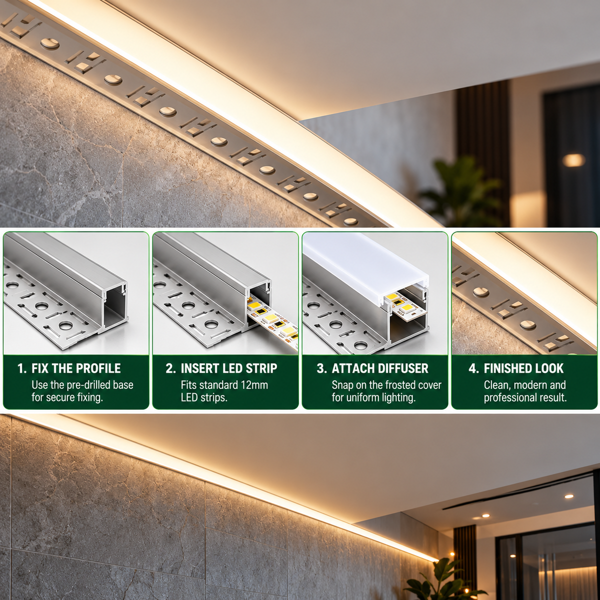 2m Tile In LED Aluminium Profile – 31.2x13.2mm