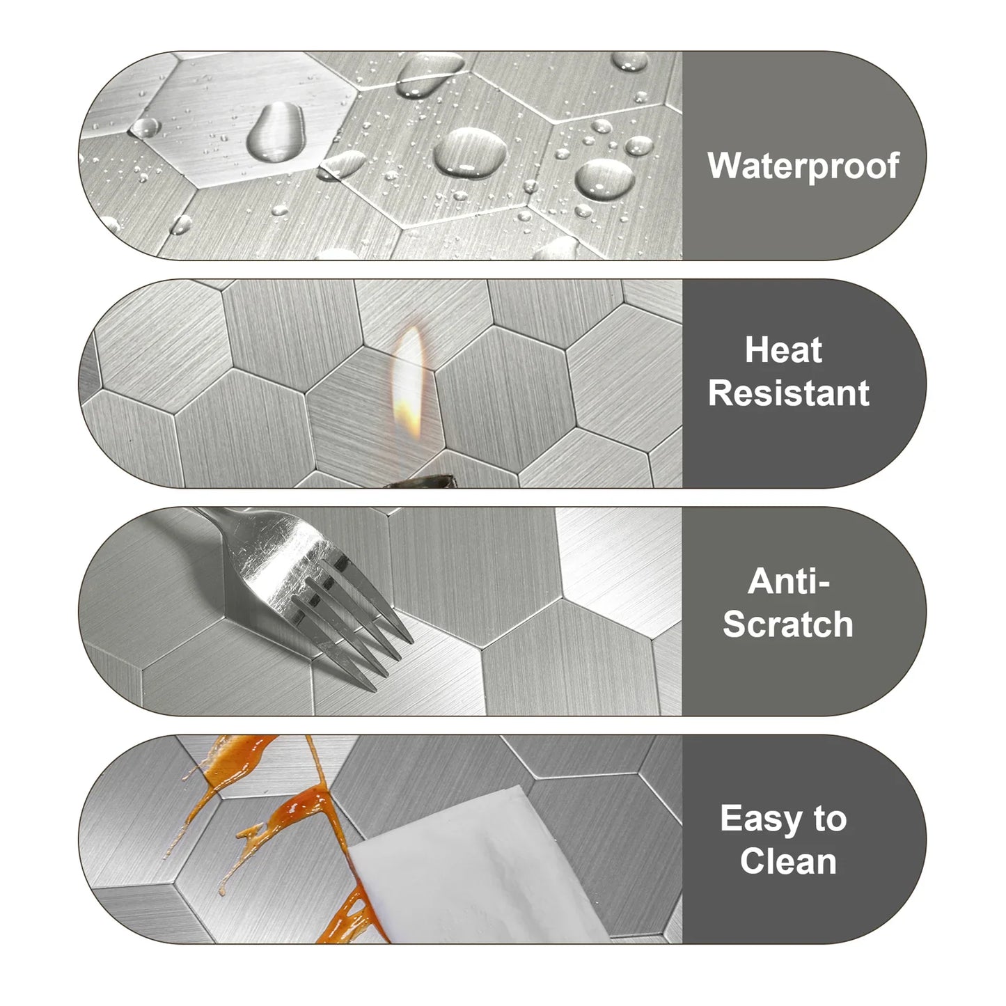 Ener-J Large HexaStyle Aluminum Peel & Stick Tile, Size: 290 x 288 x 4 mm (Pack of 4)
