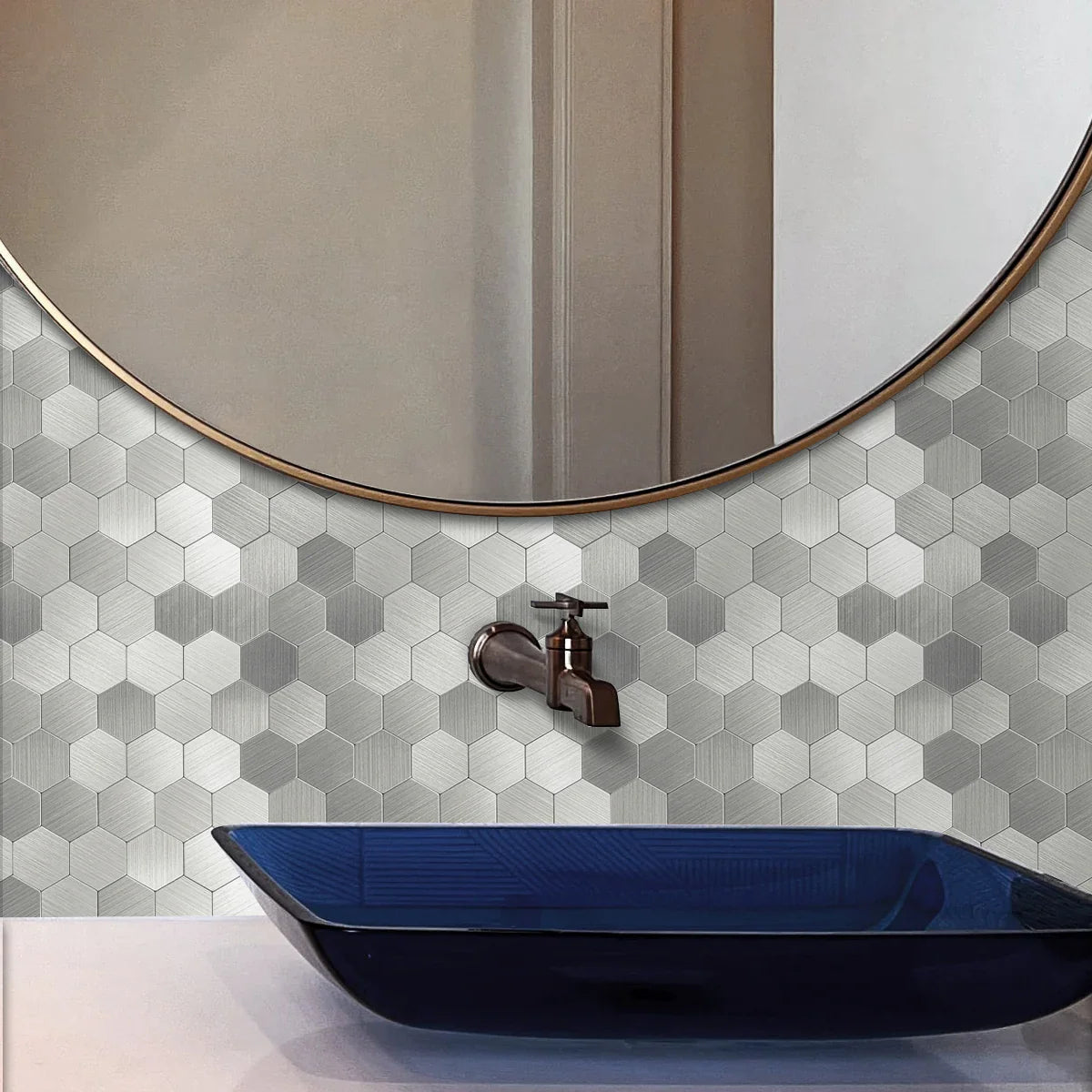 Ener-J Large HexaStyle Aluminum Peel & Stick Tile, Size: 290 x 288 x 4 mm (Pack of 4)